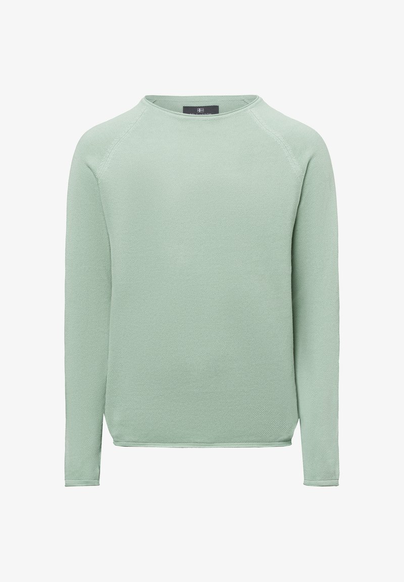 Felpa verde chiaro a maniche lunghe con una finitura testurizzata, collo a giro, e maniche raglan. Design semplice senza decorazioni aggiuntive.