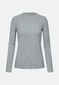 Langarmshirt in lichtgrijs, gemaakt van zachte, gestructureerde stof. Heeft een ronde hals en een getailleerde silhuet met vloeiende naden.