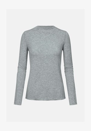 Langarmshirt in lichtgrijs, gemaakt van zachte, gestructureerde stof. Heeft een ronde hals en een getailleerde silhuet met vloeiende naden.