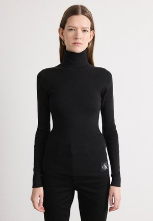 LABEL ROLL NECK - Pullover - black