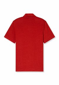 Korte mouwen rode polo shirt met een textuurafwerking en een klassieke kraag. Gladde stof met een subtiel gemêleerd patroon over de hele shirt.