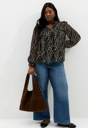 CURVES  FLORAL CHIFFON TIE NECK  - Blouse - black pattern