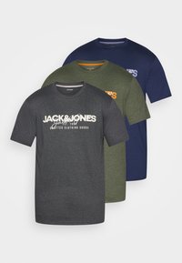 Jack & Jones JJALVIS TEE CREW NECK 3 PACK - Potiskana majica - kombu green/navy blazer/black