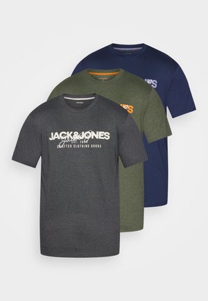 Jack & Jones JJALVIS TEE CREW NECK 3 PACK - Print T-shirt - kombu green/navy blazer/black