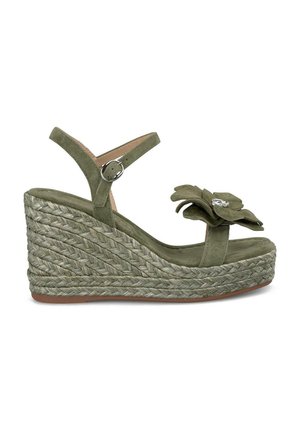 Sandalen met hoge hak - verde oscuro jaspeado