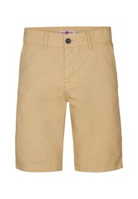Khaki shorts gemaakt van een lichtgewicht stof, met een knoopsluiting, riemlussen en rechte pijpen met een nette zoom.