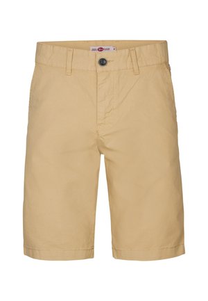 Khaki shorts gemaakt van een lichtgewicht stof, met een knoopsluiting, riemlussen en rechte pijpen met een nette zoom.