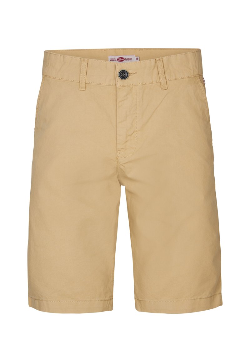 Khaki shorts gemaakt van een lichtgewicht stof, met een knoopsluiting, riemlussen en rechte pijpen met een nette zoom.