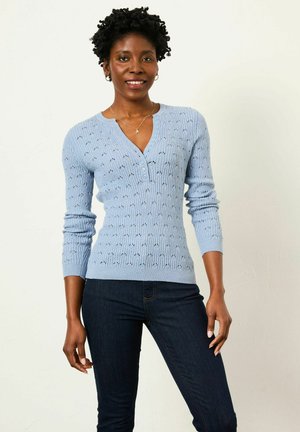 BUTTON FRONT HENLEY - Strickpullover - chambray blue