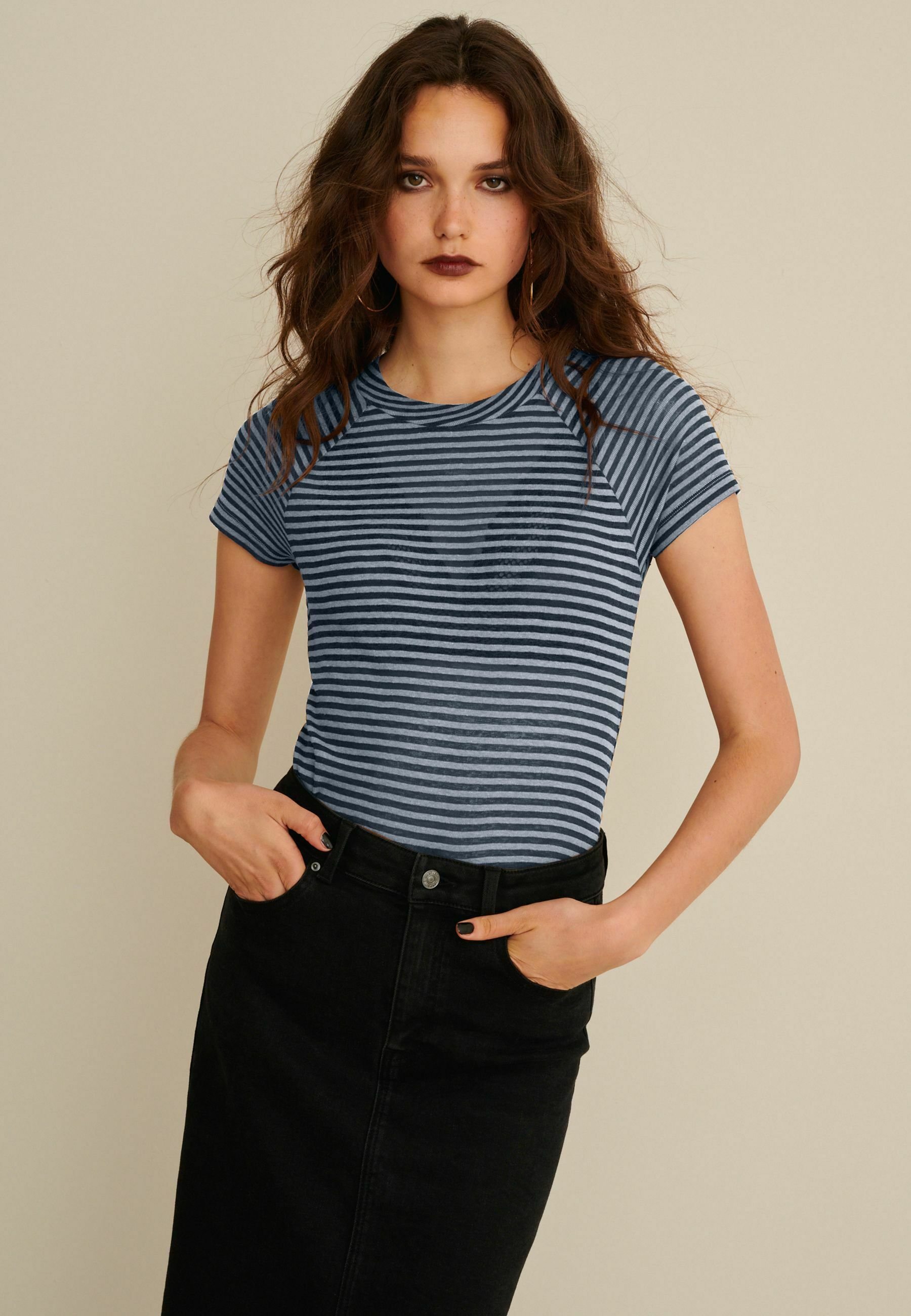 Tom Tailor Damen T-Shirt – Loose Fit, Aus Weichem Modal-Mix, Dusty Denim Blue, Größe M