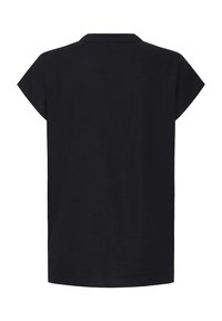 Chemise noire à manches courtes avec col, vue de dos, présentant un ourlet droit et une coupe ample.