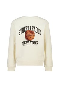 Sweat-shirt crème avec un grand graphisme de basket-ball et le texte "STREET LEAGUE NEW YORK" au dos. Poignets et ourlet côtelés.