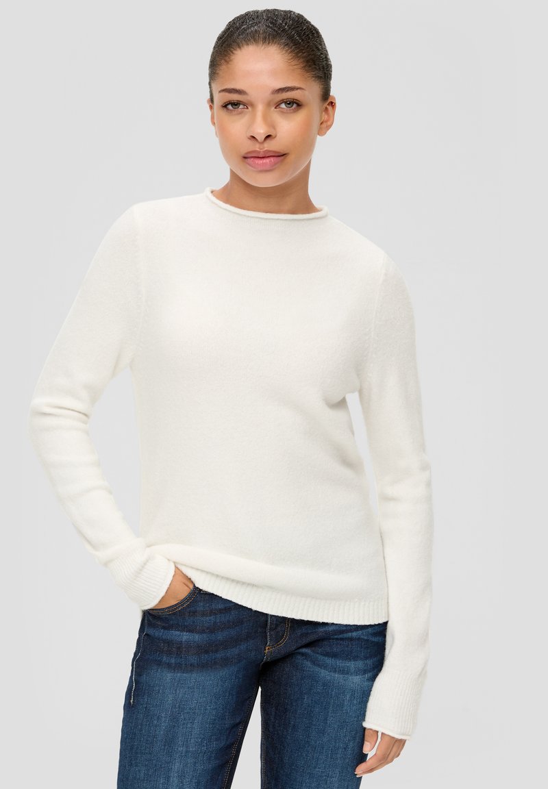 QS MIT ROLLSAUMBLENDE - Strickpullover - ecru