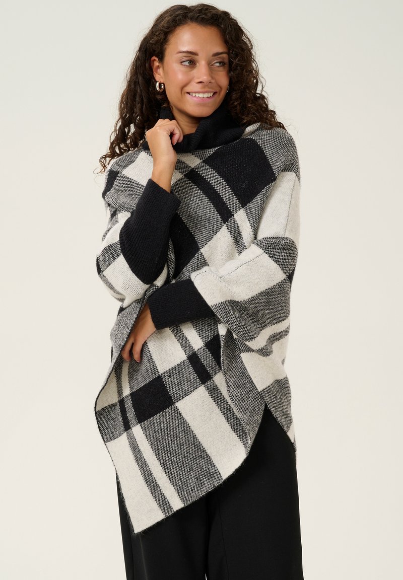 Cream LIVIA PONCHO - Pulover - black white check