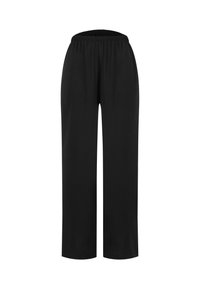Pantalon noir à coupe droite avec taille élastique, en tissu léger, présenté sur un fond blanc uni.