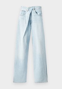 Lichtblauwe wijde jeans van denim, met een unieke crossover tailleband en vijf-pocket ontwerp. Gladtextrue en rechte snits.