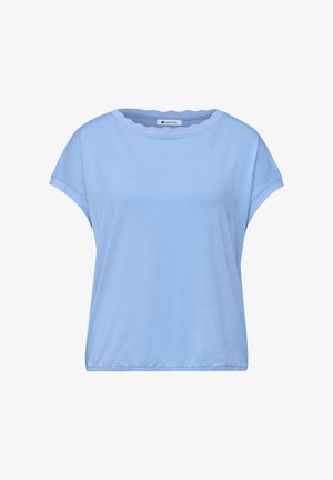 Jasnoniebieska bluzka z krótkim rękawem, z zaokrąglonym karbowanym dekoltem i elastycznym dołem, marki Street One.