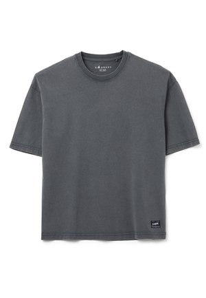 T-shirt grigia in cotone a maniche corte con scollatura rotonda e un piccolo logo del marchio ricamato sul lato sinistro in basso.