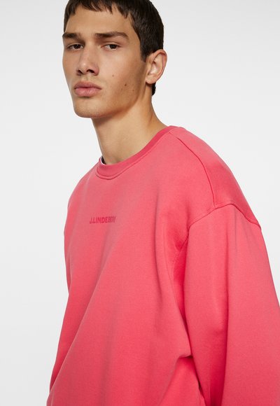 Felpa rosa con scollo rotondo e vestibilità oversize. Presenta un logo discreto sul petto e un tessuto morbido e testurizzato.