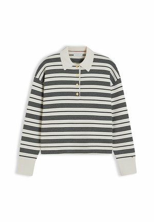Tommy Hilfiger, TOMMY HILFIGER PREMIUM KNIT GOLD-TONE BUTTON POLO JUMPER - Maglione - broken stripe ecru black