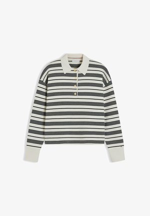 Tommy Hilfiger, TOMMY HILFIGER PREMIUM KNIT GOLD-TONE BUTTON POLO JUMPER - Pullover - broken stripe ecru black
