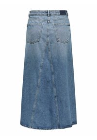 Jeans A-linje kjol med medelhavs tvätt, har bakfickor och en söm i mitten, designad med en medellång längd.