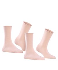 Beige cotton socks with a smooth texture, mid-calf length, and reinforced toe. Four pairs displayed in various angles.