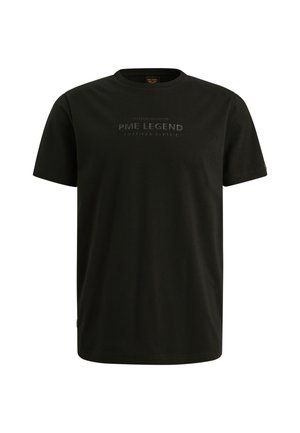 Zwarte katoenen T-shirt met een ronde hals, korte mouwen en reliëftekst "PME LEGEND AMERICAN CLASSIC" op de voorkant.