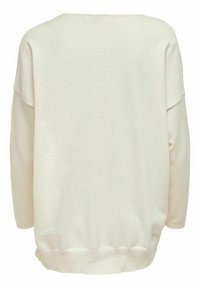 Pull crème à manches longues avec épaules tombantes et ourlet et poignets côtelés, vu de dos.