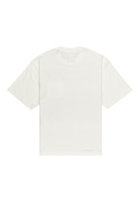 White short-sleeve t-shirt made of cotton, featuring a round neck and a small chest pocket on the left side. Smooth texture.