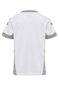 Vit sportskjorta med korta ärmar, med grå detaljer och texturerade sidor. Slät tyg och ribbad krage.