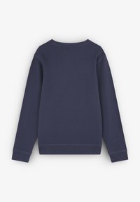 Marineblå sweatshirt, blanding af bomuld, med rund halsudskæring, lange ærmer og ribbede manchetter. Glat tekstur, ingen synlige grafik eller udsmykninger.