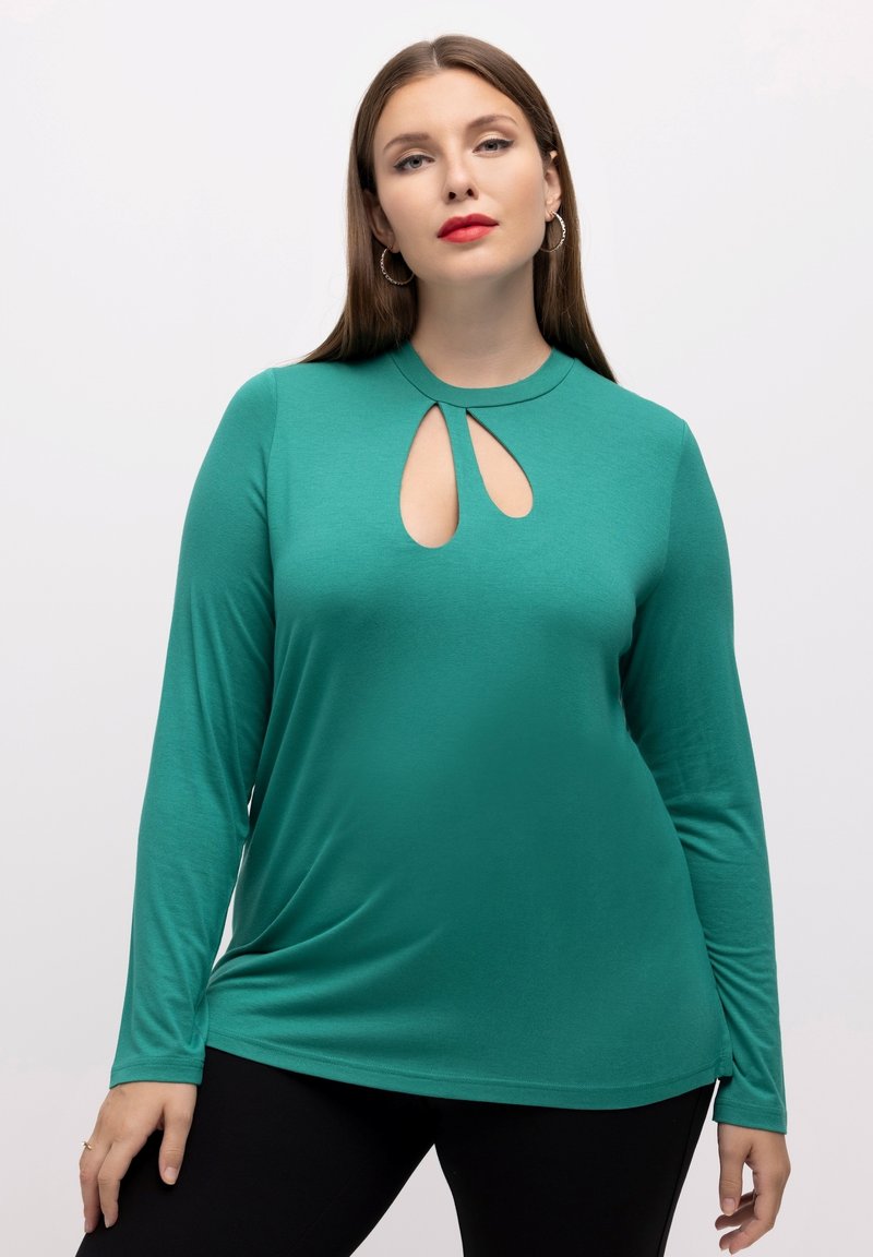 Ulla Popken CUT-OUT CLASSIC STEHKRAGEN LANGARM - Langærmet T-shirt - türkis grün