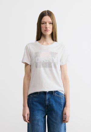 BOX RHINESTONE LOGO CREW NECK TEE - Trükipildiga T-särk - white/silver-coloured