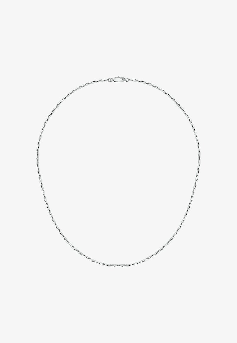 Sølv kæd necklace, med et snoet design og ovale led, glat tekstur og en krokodillekrog til sikker lukning.