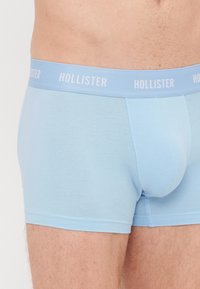 Boxeri scurți de culoare albastru deschis, dintr-un material moale. Prezintă o bandă elastică albă cu logo-ul "HOLLISTER". Croială adaptată, textură netedă.