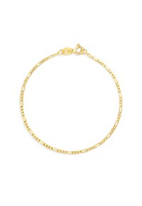 Gold chain bracelet with alternating elongated and rounded links. Features a secure lobster clasp and a smooth metallic finish.