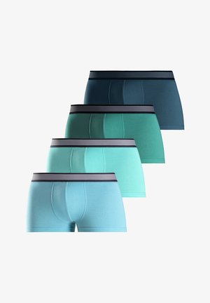 Male torso and legs wearing light blue boxer briefs with a black and white striped waistband against a plain background.
