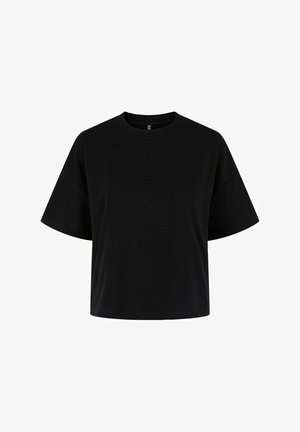 Mustam tooni lühike t-särk, mis on valmistatud pehmest puuvillast, lühikeste varrukatega, ümara kaelusega ning lihtsa kujundusega, ilma mustrite või aktsentideta.