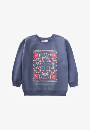 Navy blue sweatshirt with long sleeves, featuring a floral design in pink and green, and the text "BOHEMIAN SOUL CIGIT" at the bottom.