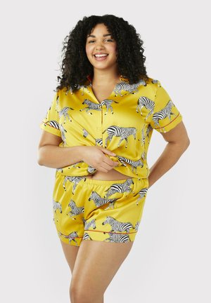 CURVE MUSTARD ZEBRA PRINT REVERE COLLAR BUTTON UP SET - Pyjama set - mustard