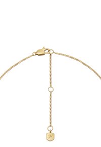 Collana in tono oro con una catena sottile, caratterizzata da un piccolo pendente con l'emblema della lettera "F" e chiusura a moschettone.