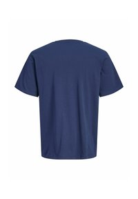 T-shirt en coton bleu marine uni à manches courtes, vu de dos, avec un col rond simple et sans logos ni motifs visibles.