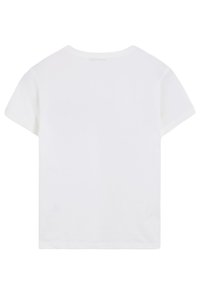Camiseta de manga corta blanca hecha de algodón suave. Diseño simple con cuello redondo y sin patrones ni acentos visibles.