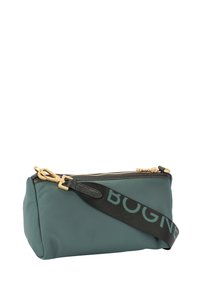 Borsa in nylon verde dalla forma arrotondata, con zip dorata e una tracolla nera che presenta il nome del marchio "BOGNER" in verde. Accenti testurizzati presenti.