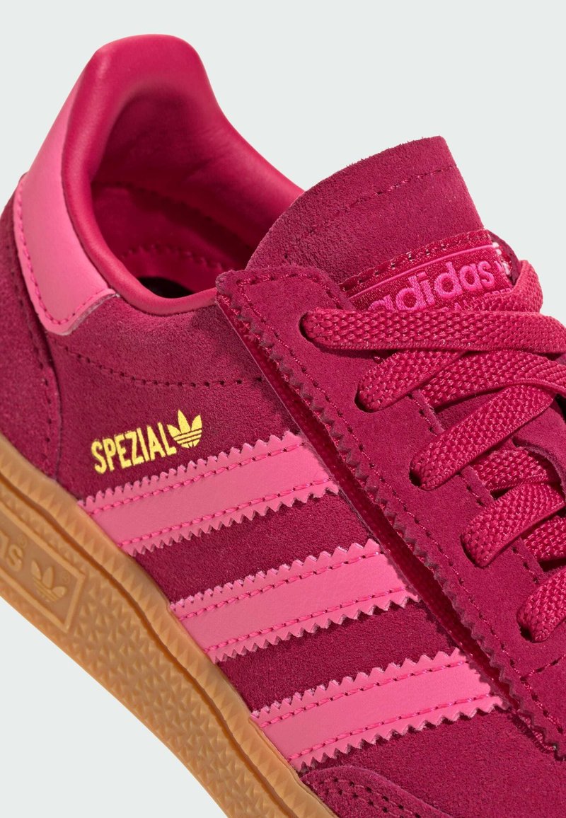 adidas gazelle silver green womens adidas Kids Toddler Originals Handball Spezial Stretch Lace Casual Shoes in Ruby Red/Lucid Pink/Gum main image 0