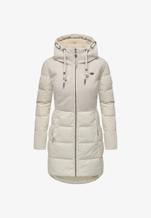 Svetlé pufová bunda do kulíku, s kapućí s fleecéovým podšíváním, zipovým uzávěrem a náprsními kapsami. Obsahuje kombinaci hladké a texturované tkaniny.