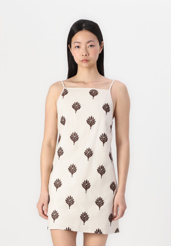 Shift Linen-Blend Mini Dress - Day dress - beige