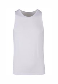 Camiseta sin mangas de algodón blanca con escote redondo. Textura suave, corte casual, adecuada para llevar en capas o de forma independiente.