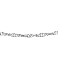 Collana in argento con anelli rotondi intrecciati, caratterizzata da una finitura lucida e da una larghezza uniforme lungo tutta la sua lunghezza.